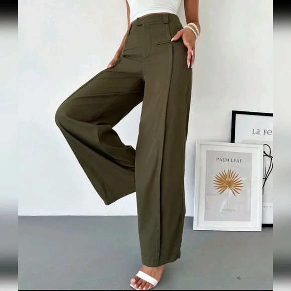 Women's High Waist Wide Leg Ruched Pocket Decor Autumn Wide Leg Pants - Picture 5 of 6